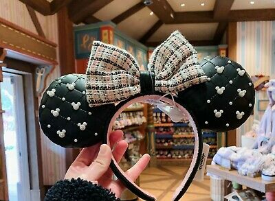 Shdr 2021 Tweed & Pearl Minnie Mouse Ear Headband Shanghai Disneyland Disney