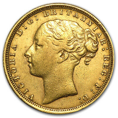 1871-1885 Great Britain Gold Sovereign Young Victoria Avg Circ - Sku #49475